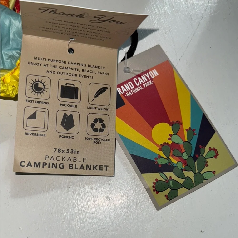 Grand Canyon National Park multicolor Packable Camping Blanket w/pouch NWT!